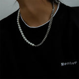Cuban Chain Necklace Pearl Beaded Punk Style Jewelry