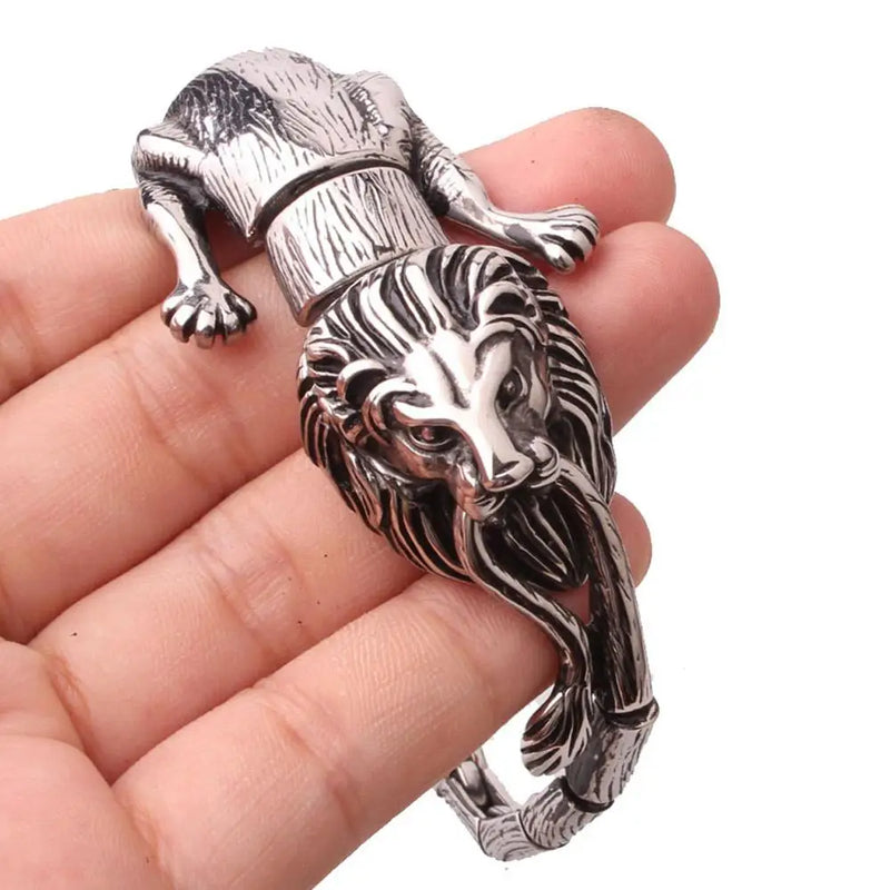 Hiphop Stainless Steel Chain Lion Head Clasp Mens Cuff Jewelry Bracelet