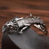 Hiphop Stainless Steel Chain Lion Head Clasp Mens Cuff Jewelry Bracelet