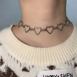 Hollow Heart Choker Necklace Bicolor Jewelry Collier