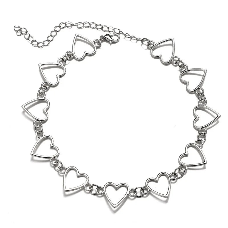 Hollow Heart Choker Necklace Bicolor Jewelry Collier