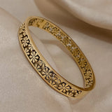Hollow Daisy Steel Bracelet Bangle Charm Waterproof Wrist Jewelry