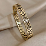 Hollow Daisy Steel Bracelet Bangle Charm Waterproof Wrist Jewelry