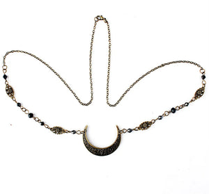 Hollow Moon Crystal Beads Head Chain Wedding Headband Crown