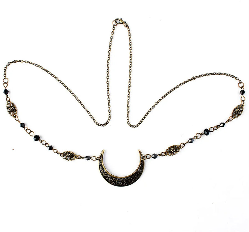 Hollow Moon Crystal Beads Head Chain Wedding Headband Crown