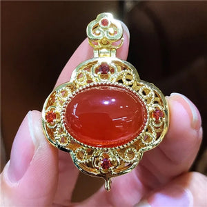Carnelian Inlaid South Agate Pendant Necklace