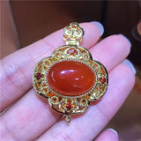 Carnelian Inlaid South Agate Pendant Necklace