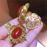 Carnelian Inlaid South Agate Pendant Necklace