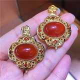 Carnelian Inlaid South Agate Pendant Necklace