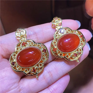 Carnelian Inlaid South Agate Pendant Necklace