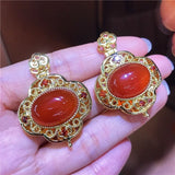 Carnelian Inlaid South Agate Pendant Necklace