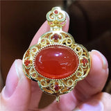 Carnelian Inlaid South Agate Pendant Necklace