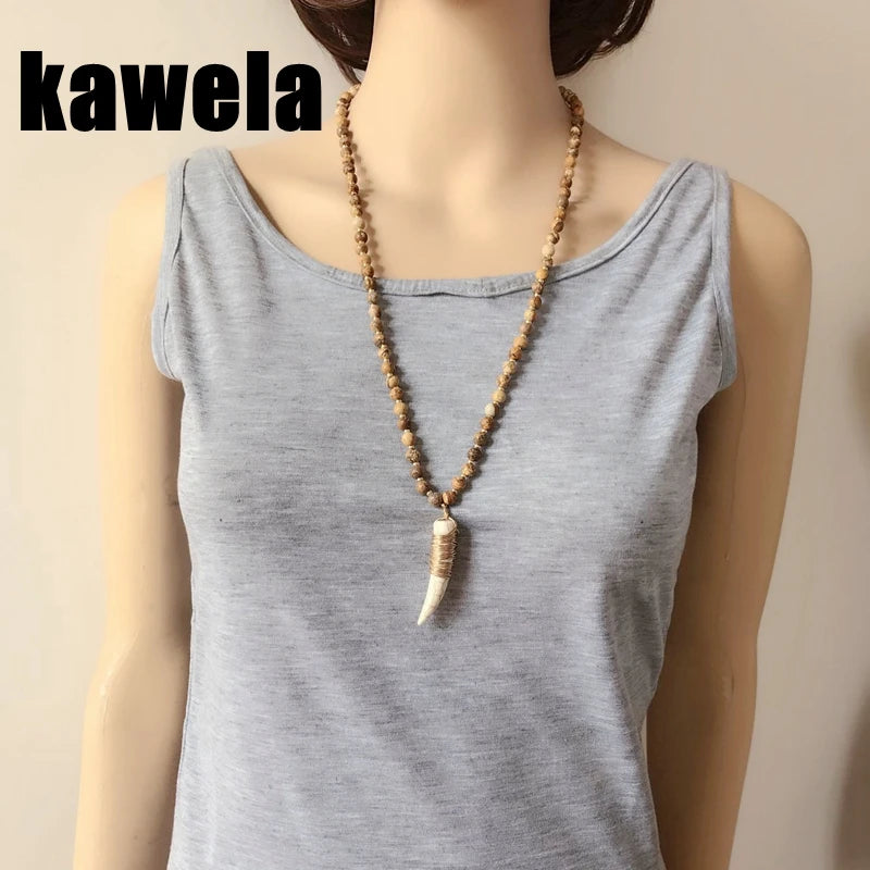 Horn Marble Stones Pendant Necklace Jewelry Women