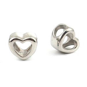 304 Stainless Steel Heart Casting Beads Silver 11x10mm 2 PCs
