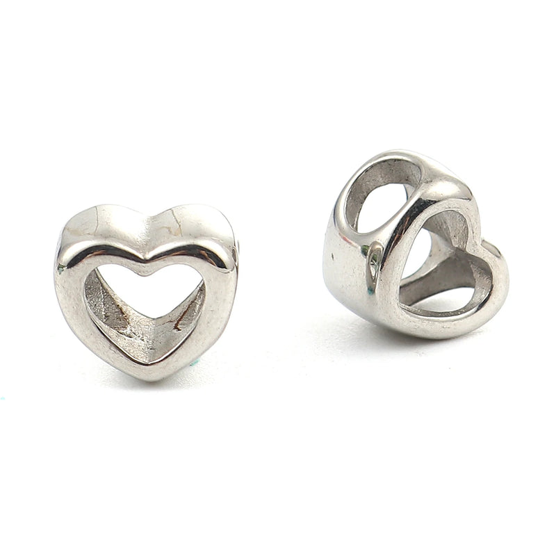 304 Stainless Steel Heart Casting Beads Silver 11x10mm 2 PCs