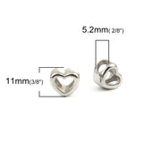 304 Stainless Steel Heart Casting Beads Silver 11x10mm 2 PCs