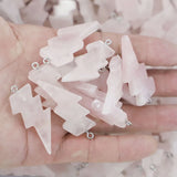 10pcs Natural Stone Rose Quartz Lightning Pendants for Necklace Making