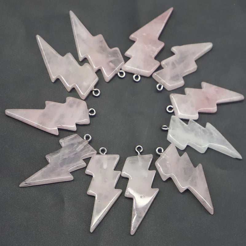 10pcs Natural Stone Rose Quartz Lightning Pendants for Necklace Making