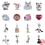 925 Silver Cat Cup Heartbeat Bear Charms Beads