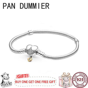 925 Silver Heart Sparkle Star Women's Bracelet DIY Charm Jewelry