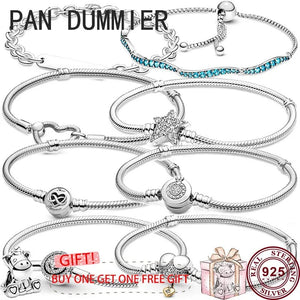 925 Silver Heart Sparkle Star Women's Bracelet DIY Charm Jewelry