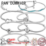 925 Silver Heart Sparkle Star Women's Bracelet DIY Charm Jewelry