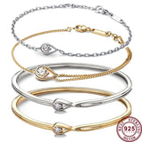 925 Silver Zircon Logo Bracelet for Women - DIY Charm Jewelry