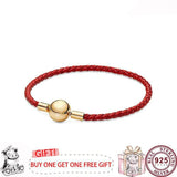 925 Silver Woven Leather Rope Pink Women's Bracelet