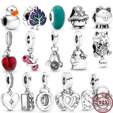 925 Silver Feather Shopping Bag Dumbbell Beads Bracelet Charm Jewelry