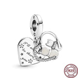 925 Silver Feather Shopping Bag Dumbbell Beads Bracelet Charm Jewelry