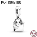 925 Silver Feather Shopping Bag Dumbbell Matte Beads Bracelet Charm