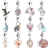 925 Silver Motorcycle Love Heart Bulb Pendant for Women Bracelet Charm