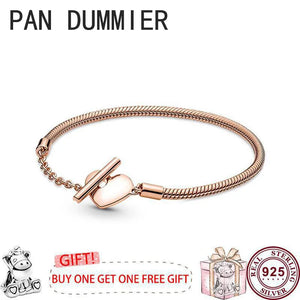 925 Silver Sparkling Star Heart Bracelet Women's DIY Charm Jewelry