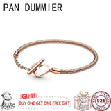 925 Silver Sparkling Star Heart Bracelet Women's DIY Charm Jewelry