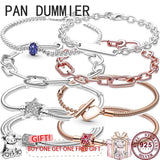 925 Silver Sparkling Star Heart Bracelet Women's DIY Charm Jewelry