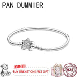 925 Silver Sparkling Star Heart Bracelet Women's DIY Charm Jewelry