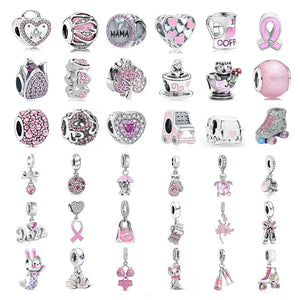 925 Silver Pink Charm Typewriter Roller Skates Pendant Bracelet Women Jewelry