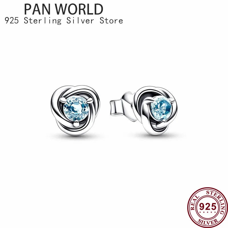 925 Silver Dec Birthstone Flower Eternal Earrings Women's Charm Jewelry