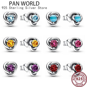 925 Silver Dec Birthstone Flower Eternal Earrings Women's Charm Jewelry