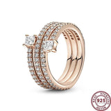 925 Silver Love Shining Stars Zircon Pan Ring Wedding Gift