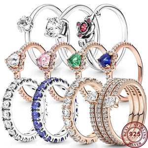 925 Silver Love Shining Stars Zircon Pan Ring Wedding Gift
