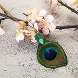 Green Leaf Tassel Earrings Nature Stone Long Peacock Feather Women Brincos