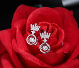 925 Silver Crown Crystal Earrings for Women, Gift Jewelry