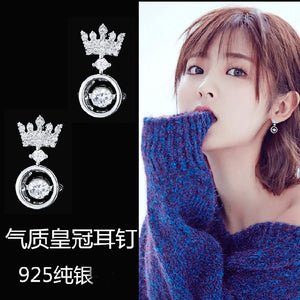925 Silver Crown Crystal Earrings for Women, Gift Jewelry