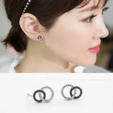 925 Silver Crystal Double Circle Earrings Gift for Women Girls