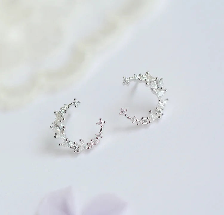925 Silver Crystal Moon Earrings for Women Girls Gift Jewelry