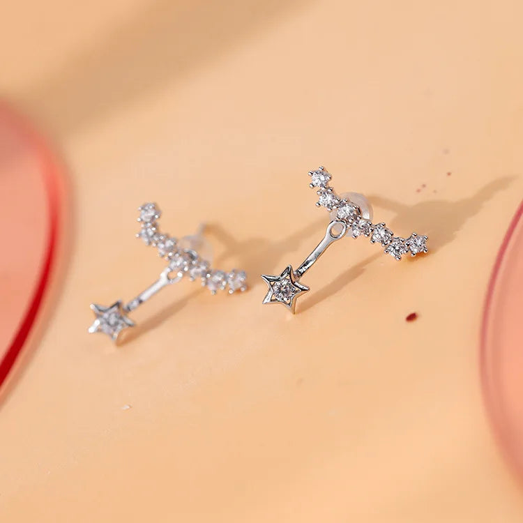Crystal Star Earrings 925 Sterling Silver Women Girls Gift Jewelry
