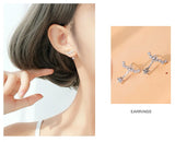 Crystal Star Earrings 925 Sterling Silver Women Girls Gift Jewelry