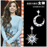 925 Silver Crystal Star Moon Earrings Women Girls Gift Jewelry