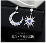 925 Silver Crystal Star Moon Earrings Women Girls Gift Jewelry